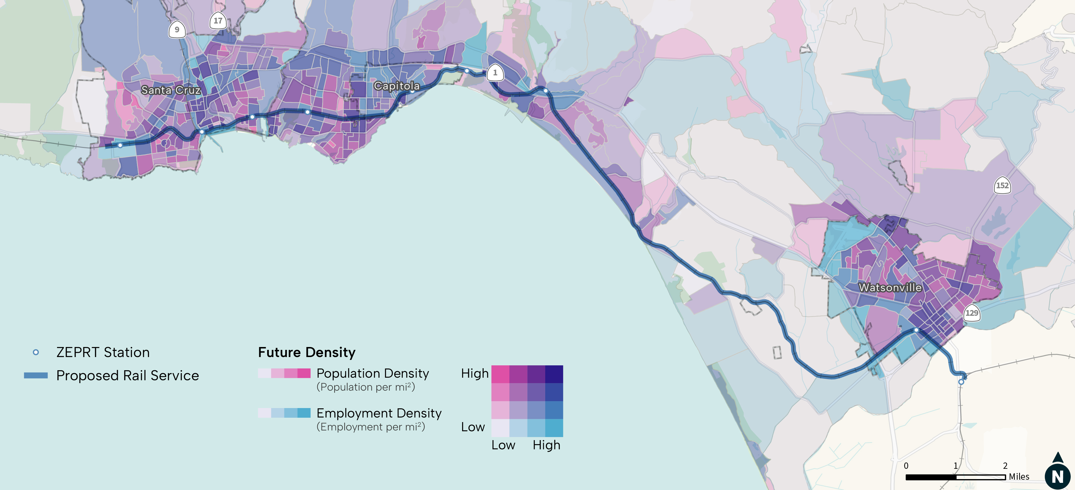 Map showing Population and Employment Densiry